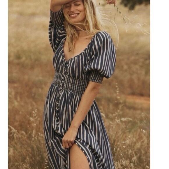 by Anthropologie Dresses & Skirts - Anthro Striped Smocked Sweetheart Midi Dress M​